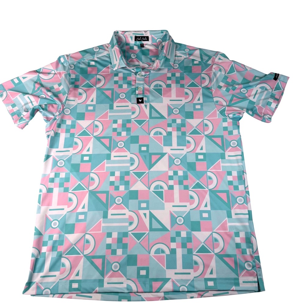 Bad Birdie Golf Polo Mens 2XL Teal Pink Geometric Performance Resort Golfcore